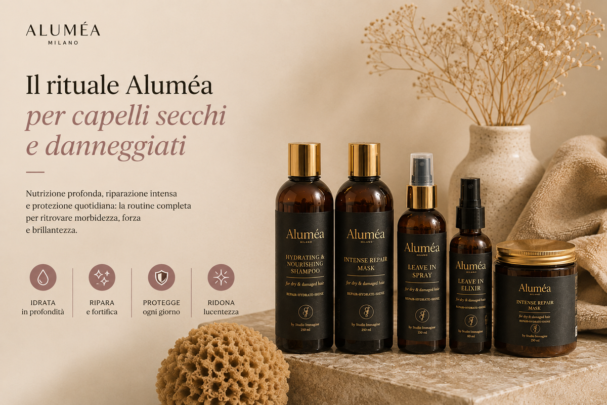 Capelli Secchi e Danneggiati con Aluméa Linea Milano: routine di riparazione e nutrimento intensivo
